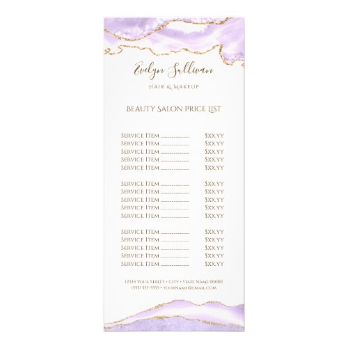 lavender purple agate price list rack card