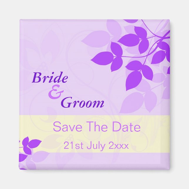 Lavender Purple and Cream Floral Leaf Save The Dat Magnet (Front)