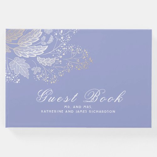 Lavender Purple and Gold Foliage Elegant Wedding Guest Book - Gold baby's breath lavender purple elegant wedding guest books