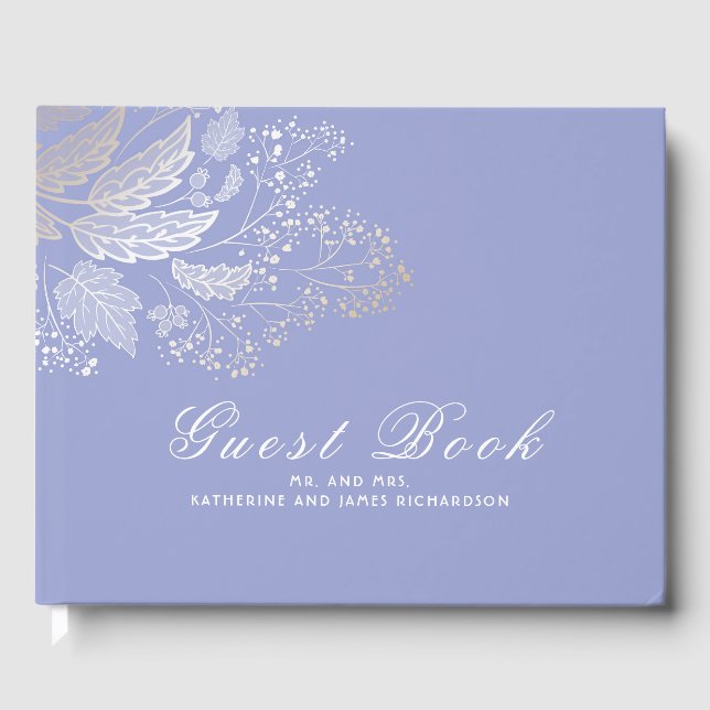 Lavender Purple and Gold Foliage Elegant Wedding Guest Book (Front)