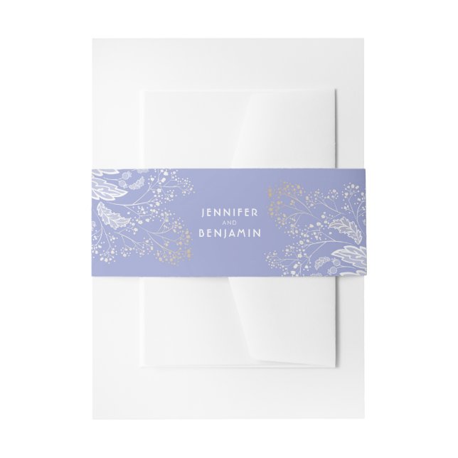 Lavender Purple and Gold Foliage Elegant Wedding Invitation Belly Band (Front Example)