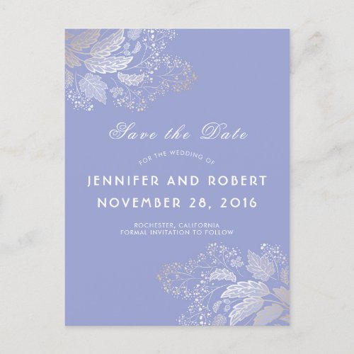 Lavender Purple and Gold Foliage Save the Date Announcement Postcard - Gold effect foliage and lavender purple background color elegant save the date postcards