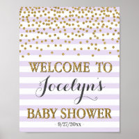 Lavender Purple and Gold Girl Baby Shower Welcome Poster