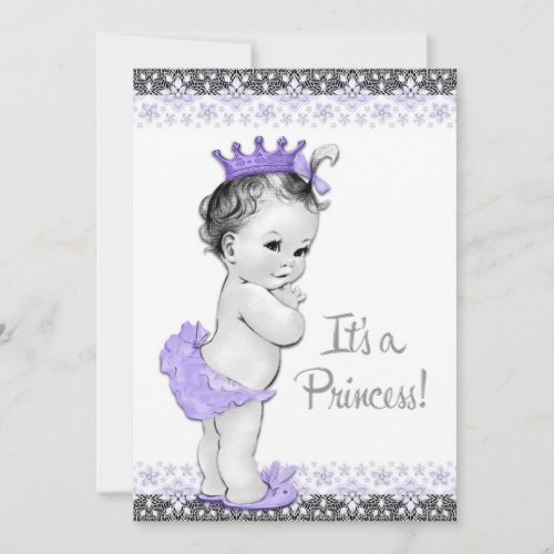 Lavender Purple and Gray Vintage Baby Girl Shower Invites