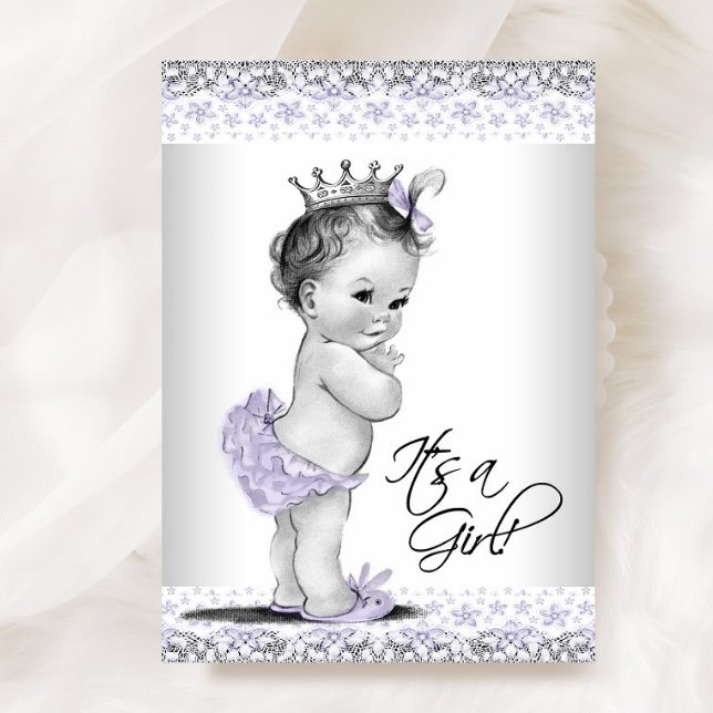 Lavender Purple and Gray Baby Girl Shower Invitation