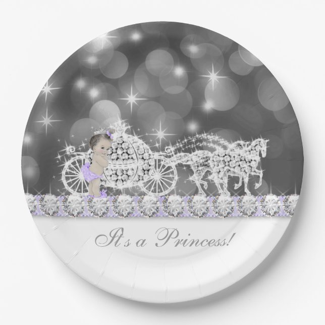 Lavender Purple and Gray Princess Baby Shower Paper Plates (Front)