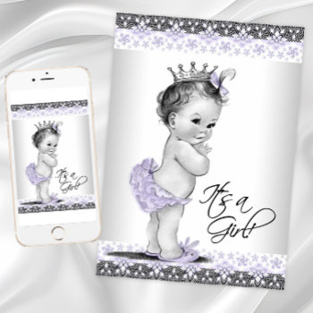 Lavender Purple And Gray Vintage Baby Girl Shower Invitation by The_Vintage_Boutique at Zazzle