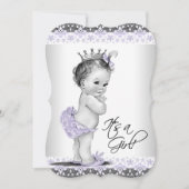 Lavender Purple and Gray Vintage Baby Girl Shower Invitation (Front)