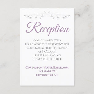 Lavender Purple and Gray Wedding Reception Enclosure Card