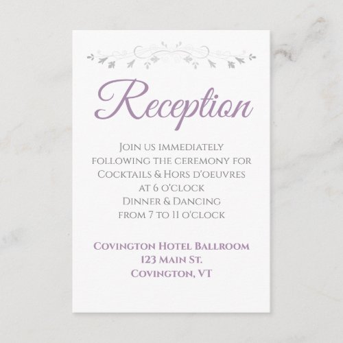 Lavender Purple and Gray Wedding Reception Enclosure Card