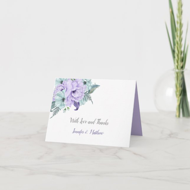 Lavender Purple and Mint Peonies Thank You Card (Front)