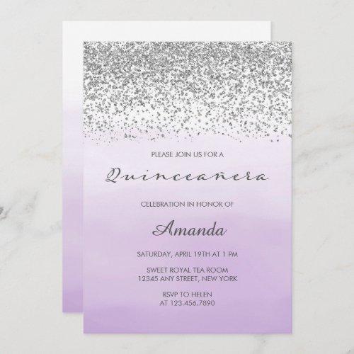 Lavender Purple and Silver Sweet 15 Quinceaera Invitation