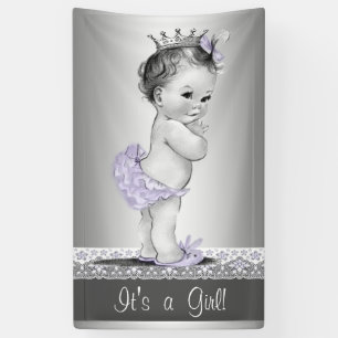Lavender Purple and Silver Vintage Baby Shower Banner