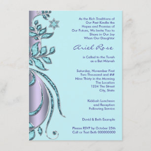 Lavender Purple and Teal Blue Bat Mitzvah Invitation