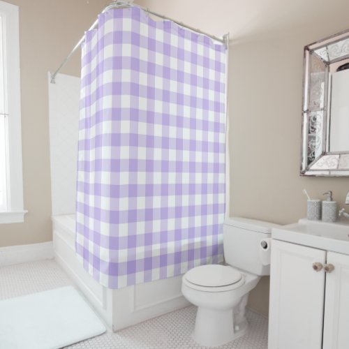 Lavender Purple and White Buffalo Check Shower Curtain