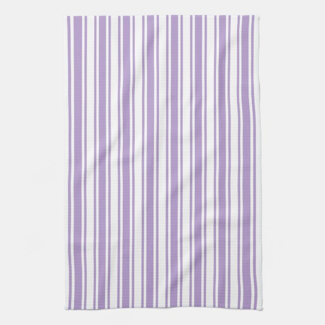 Lavender purple and white candy stripes kitchen towel (Vertical)