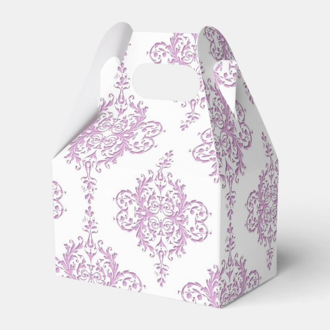 Lavender Purple and White Damask Pattern Favor Boxes (Back Side)
