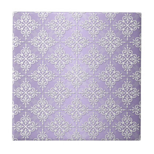 Lavender Purple and White Damask Tile