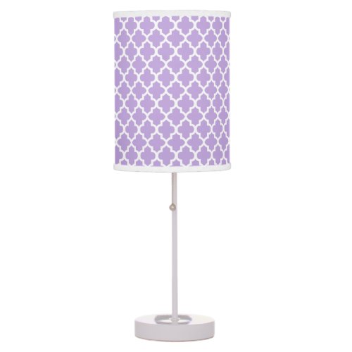 Lavender Purple and White Quatrefoil Pattern Table Lamp