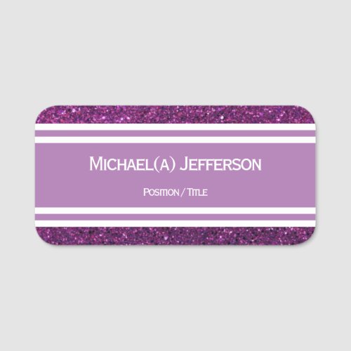 Lavender Purple and White Striped  Glitter Purple Name Tag