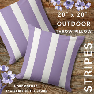 Lavender Purple And White Striped Outdoor Pillow