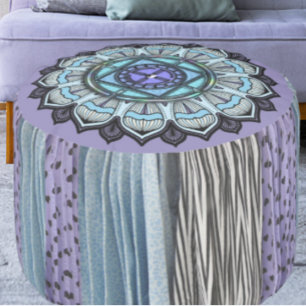 Lavender Purple Aqua Blue Mandala Vintage Boho Pouf