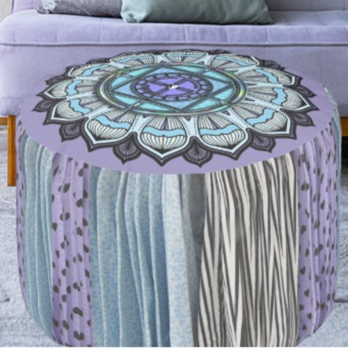 Lavender Purple Aqua Blue Mandala Vintage Boho Pouf