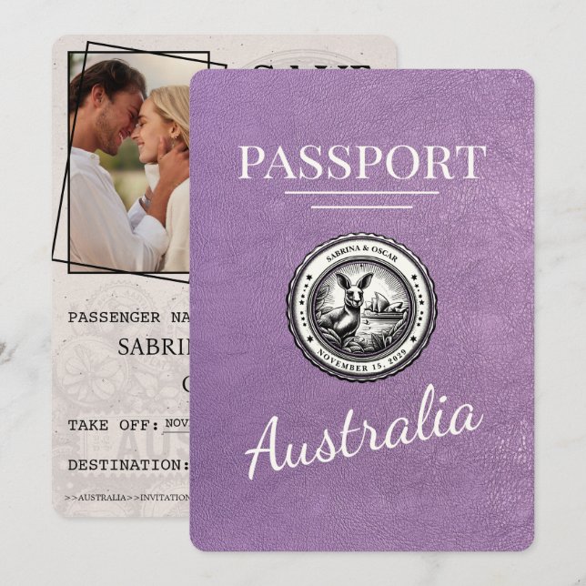 Lavender Purple Australia Passport Save The Date (Front/Back)