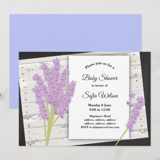 lavender, purple, baby shower invitation (Front/Back)