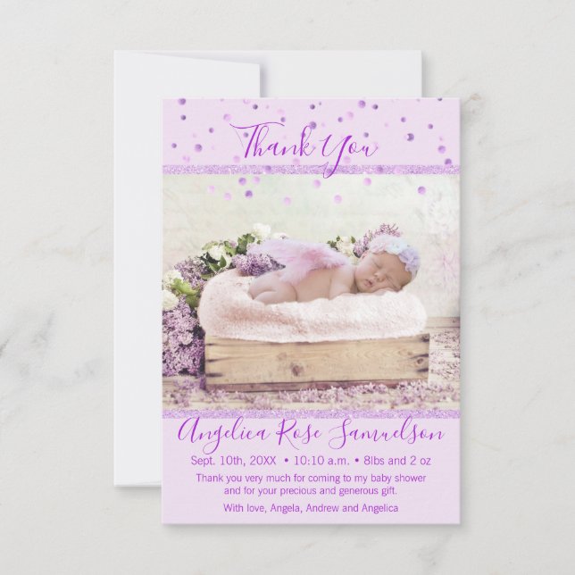 Lavender Purple Baby Shower Thank you | PHOTO (Front)
