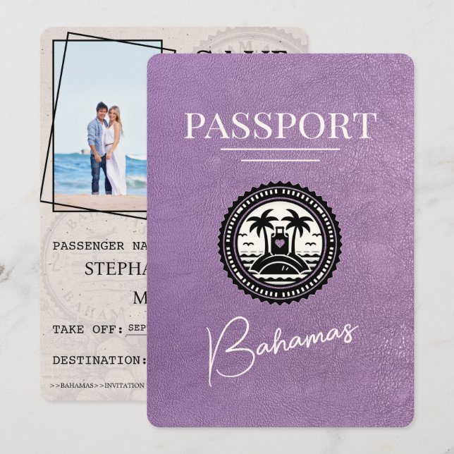 Lavender Purple Bahamas Passport Save The Date (Front/Back)