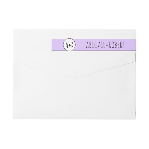 Lavender purple band and initials wedding wrap around label