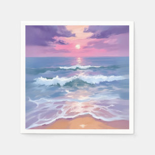 Lavender Purple Beach Sunset Watercolor Napkins