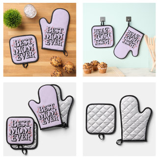 Lavender Purple Best Mom Ever Oven Mitt & Pot Holder Set