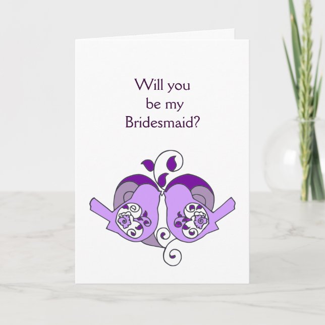 Lavender Purple  Bird Floral Heart Bridesmaid Invitation (Front)