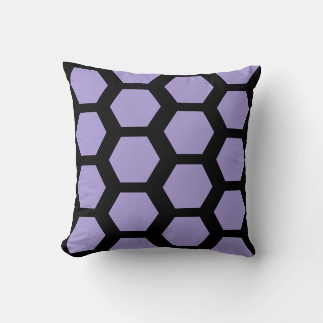 Lavender purple black honeycomb hexagon geometric throw pillow (Front)