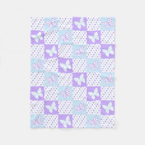 Lavender Purple Blue Butterfly Polka Dot Quilt Fleece Blanket