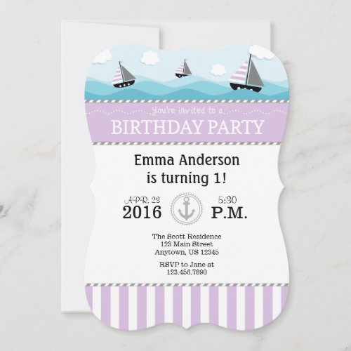 Lavender Purple Blue Nautical Birthday Invitation