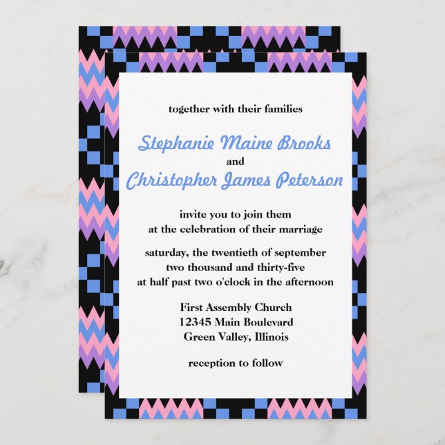 Lavender Purple, Blue, Pink Kente Cloth Invitation (Front/Back)