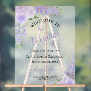 Lavender Purple Boho Chic Roses Wedding Welcome Acrylic Sign