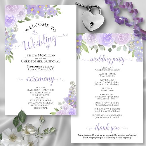 Lavender Purple Boho Floral Budget Wedding Program