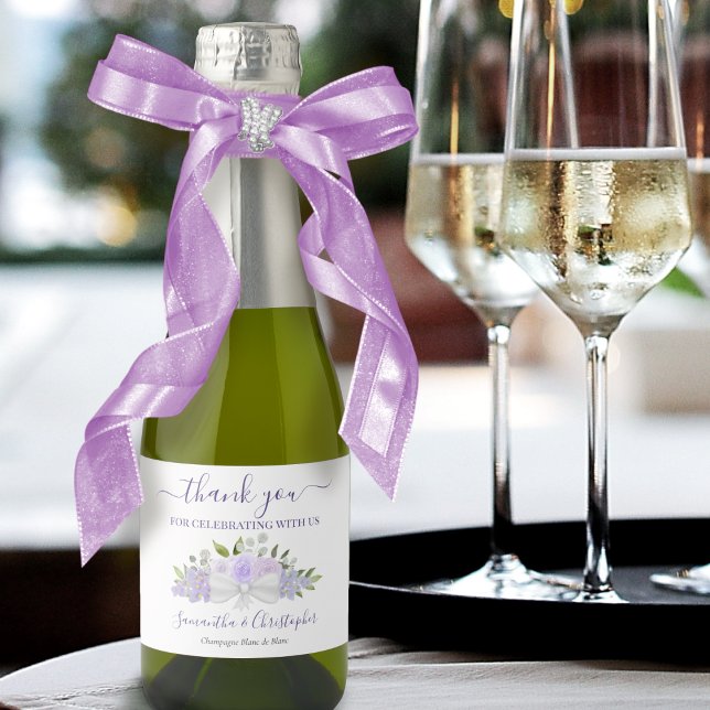 Lavender Purple Boho Floral Wedding Thank You Mini Sparkling Wine Label (Creator Uploaded)
