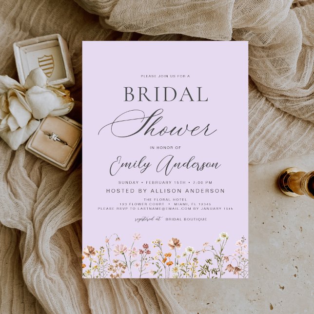 Lavender Purple Boho Wildflower Bridal Shower  Invitation (Creator Uploaded)