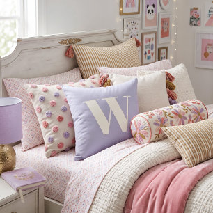 Lavender Purple Bold Minimalist Monogram Letter Throw Pillow