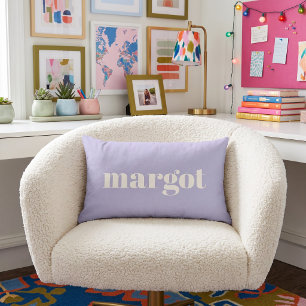 Lavender Purple Bold Retro Name Monogram Lumbar Pillow