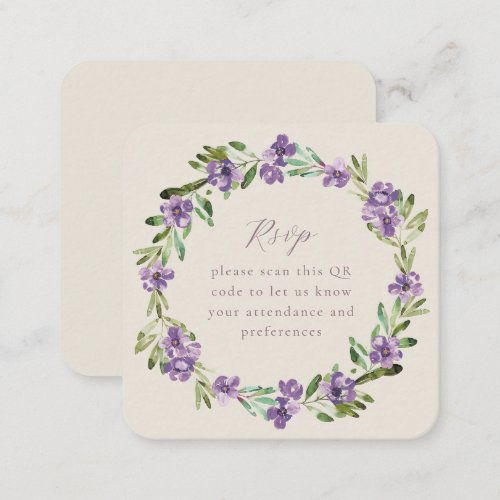 Lavender Purple Botanical Wreath QR Code RSVP   Enclosure Card