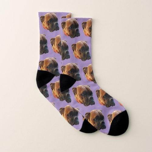 Lavender Purple Boxer Dog Photo Fun Customized Socks