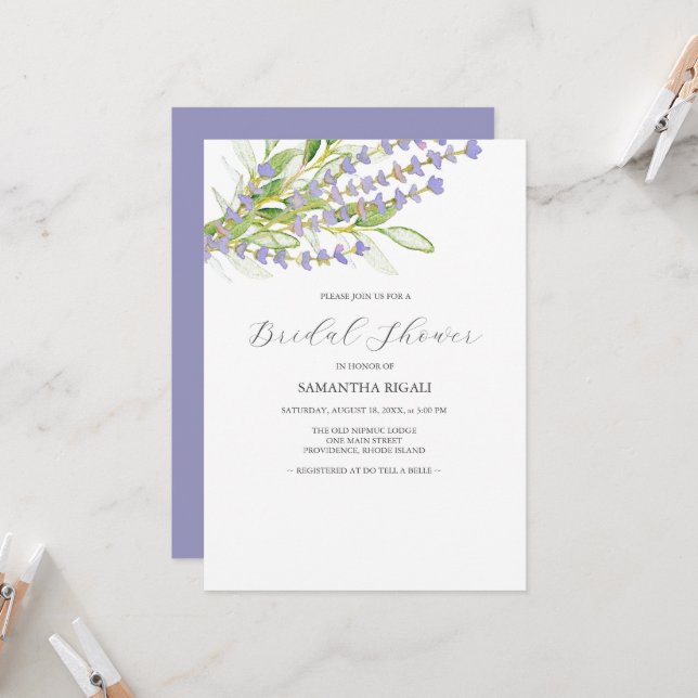 Lavender Purple Bridal Shower Invitations (Front/Back In Situ)