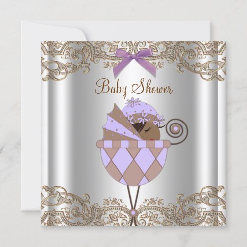 Lavender Purple Brown Lace Girl Baby Shower Personalized Invitations