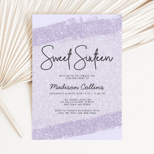 Lavender Purple Brush Glitter Sweet 16 Invitation